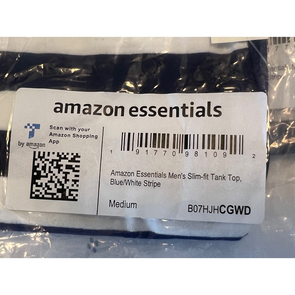 Amazon Essentials Men's Slim Fit Tank Top Blue/White Stripe Casual‎ Coastal NWT - Picture 5 of 5